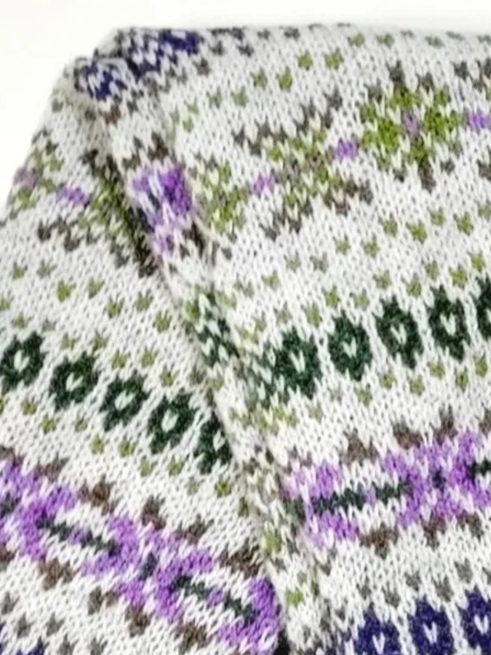 Hermione's Fair Isle Knit Scarf in Purple, Green & Gray Fair Isle Wool Scarf - Picture 3 of 7